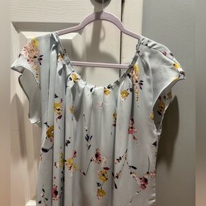 LC Lauren Conrad Floral Blouse - Light Blue with Pink and Yellow